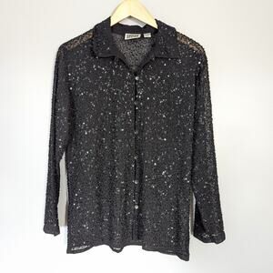 Vintage Chicos Design Black Bead/Sequin Button Up Cardigan size 0